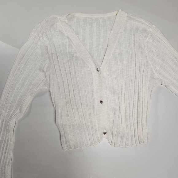 White Ribbed Cardigan - Picture 4 of 4